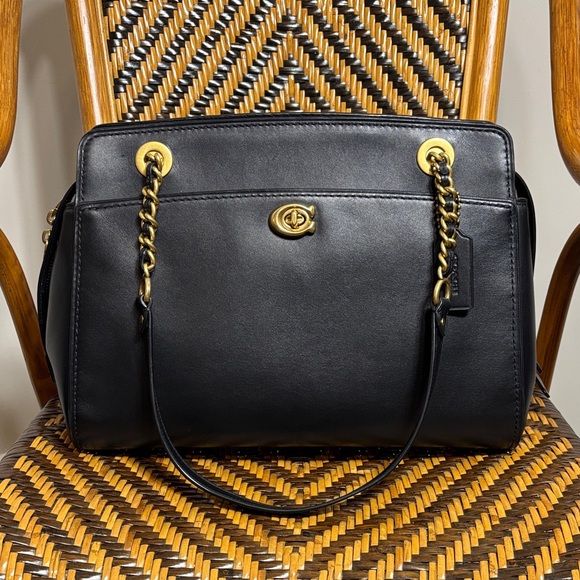 Coach Parker Carryall Black Leather Turnlock Bag - Picture 1 of 7